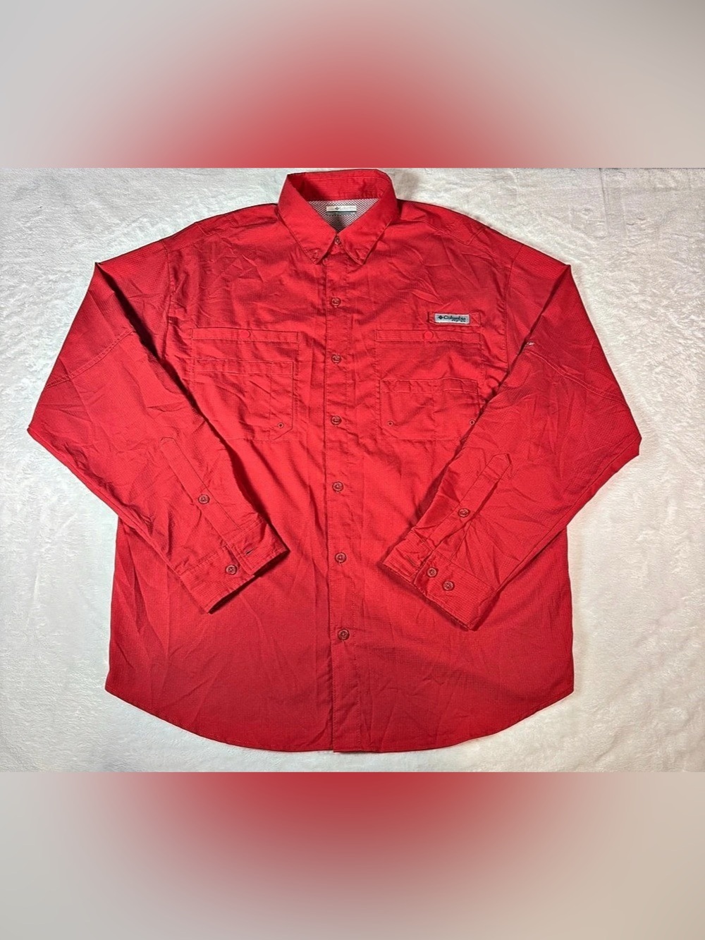Columbia PFG Fishing Shirt Red Mens Large Long Sleeve Vented Outdoor Button Up